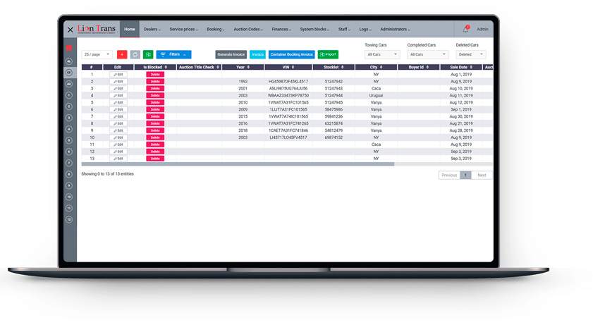 Enterprise resource planning tool for a transport company 