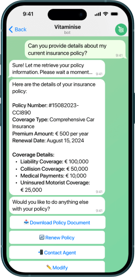 Vitaminise Chatbot Policy information and modification