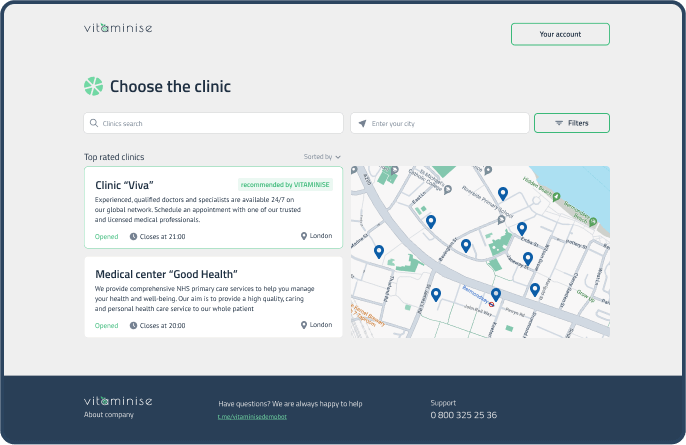 Vitaminise Web Portal appointment scheduling
